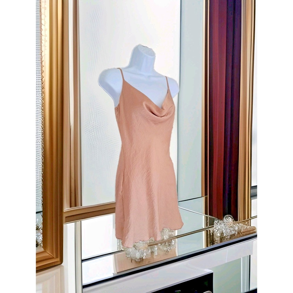 Stella Laguna Beach Slip Dress S Beige Shimmer Cowl Neck Adjustable St Y2K Mini